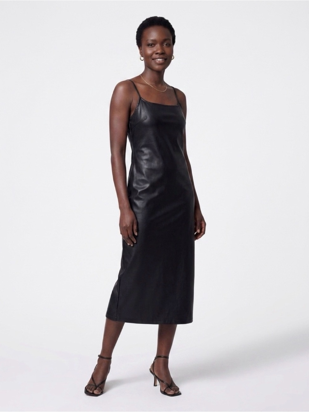 Wild Fable Black Faux Leather Slip Midi Dress Size M